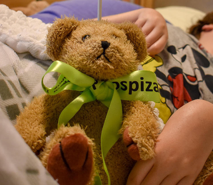10. Februar: Tag der Kinderhospizarbeit Teddy mit grünem Band